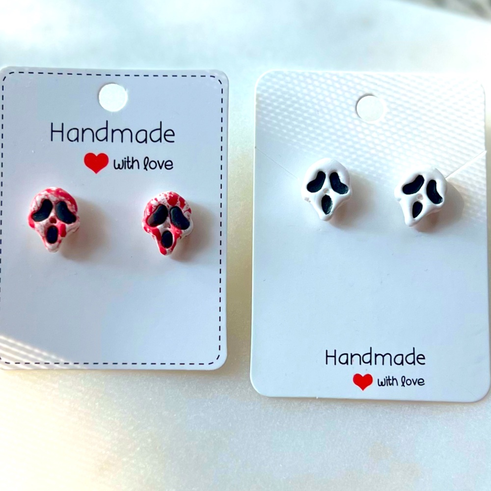 Ghost Face Scream Earrings - Handmade - Choice of Blood or No Blood (1 PAIR)